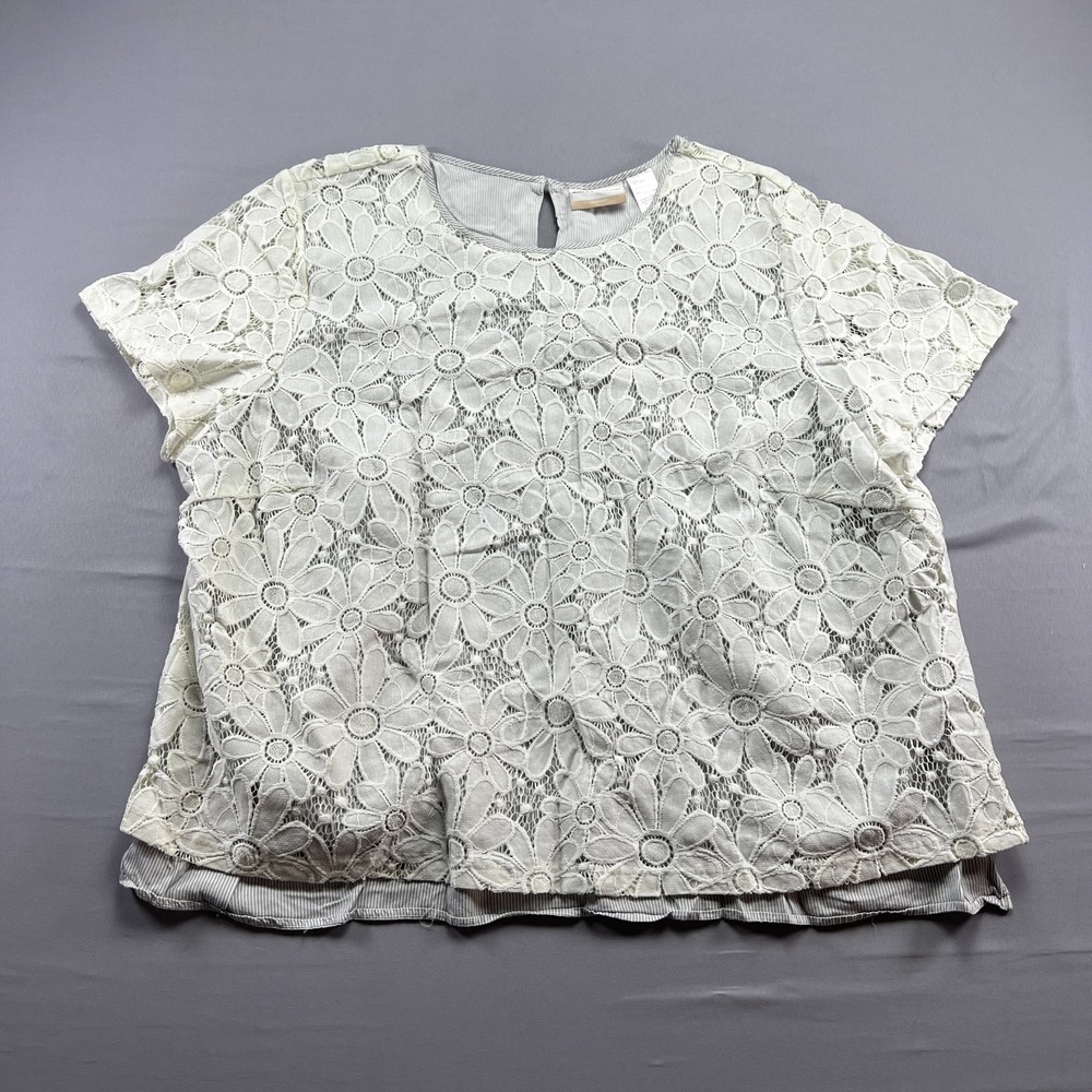 Alfred Dunner Blouse Top Womens 24W White Floral Lace Daisy Crochet Round Neck - Picture 4 of 10